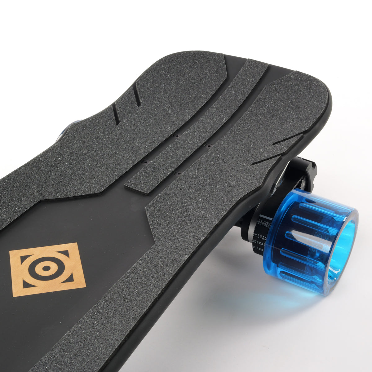 ONSRA Challenger Pro Street deck tail and blue wheel close-up