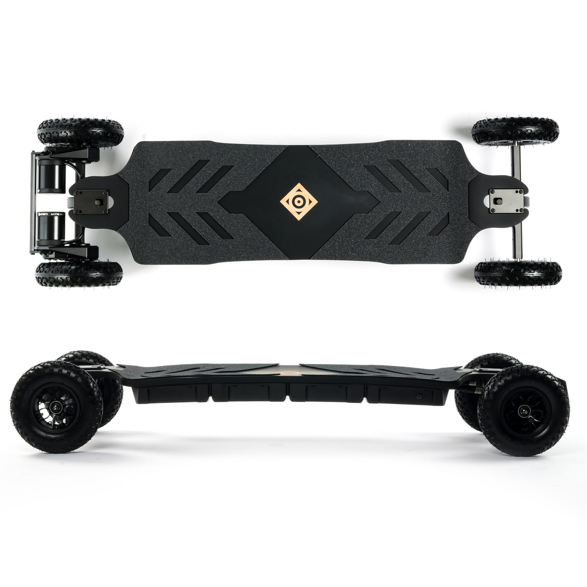ONSRA BLACK Carve 4 premium electric longboard with a flexible bamboo deck, Gear Drive drivetrain, 14S battery, precision trucks, and all-terrain wheels, shown in a side profile.