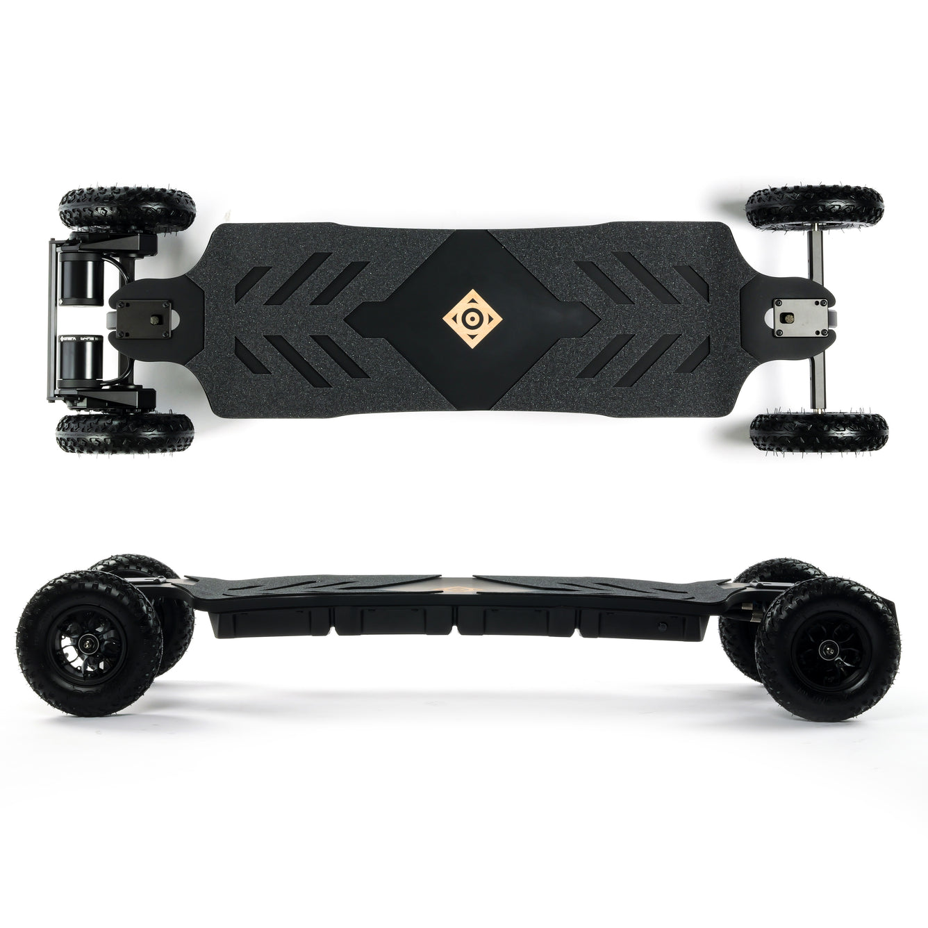 ONSRA BLACK Carve 4 premium electric longboard with a flexible bamboo deck, Gear Drive drivetrain, 14S battery, precision trucks, and all-terrain wheels, shown in a side profile.