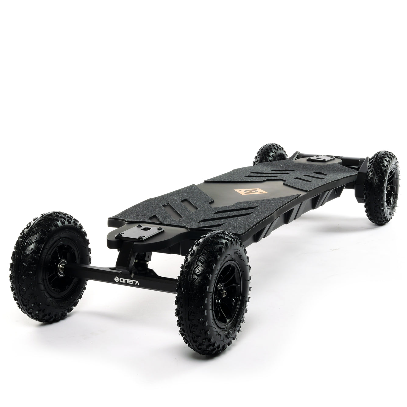 ONSRA BLACK Carve 4 premium electric longboard with a flexible bamboo deck, Gear Drive drivetrain, 14S battery, precision trucks, and all-terrain wheels, shown in a side profile.