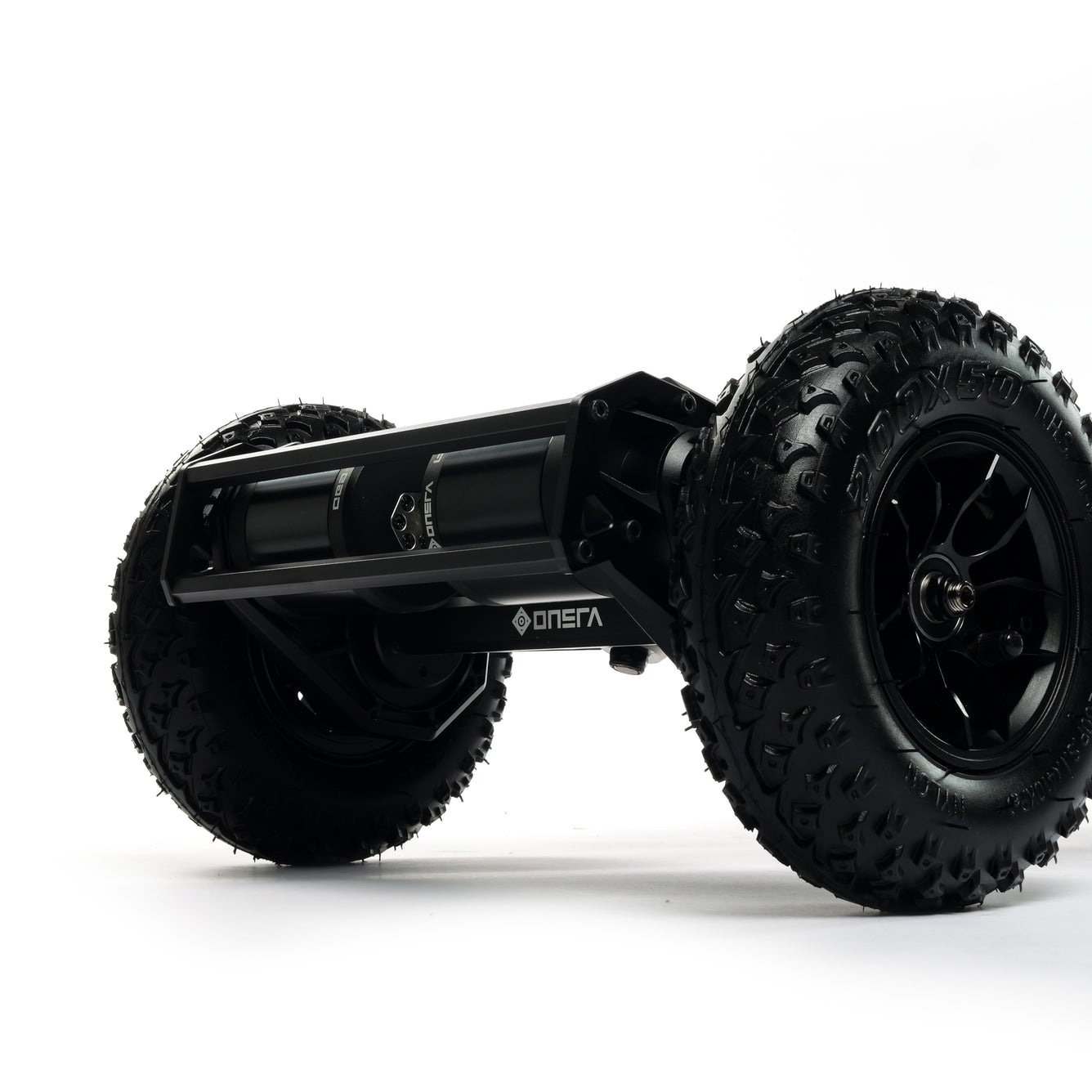 ONSRA BLACK Carve 4 premium electric longboard with a flexible bamboo deck, Gear Drive drivetrain, 14S battery, precision trucks, and all-terrain wheels, shown in a side profile.