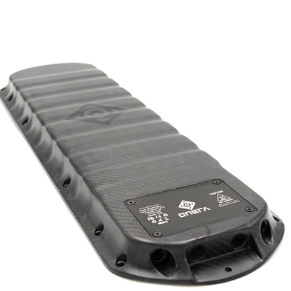 Carbon fiber electric skateboard battery enclosure compatible with ONSRA BLACK Carve 2, 3, and PRO decks – fits 12s3p and 13s DIY battery builds.